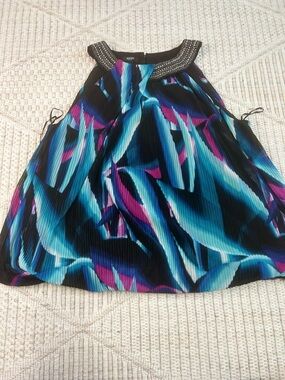 Alfani Girls' Pleated Beaded Neckline Dress - Blue, Purple & Black